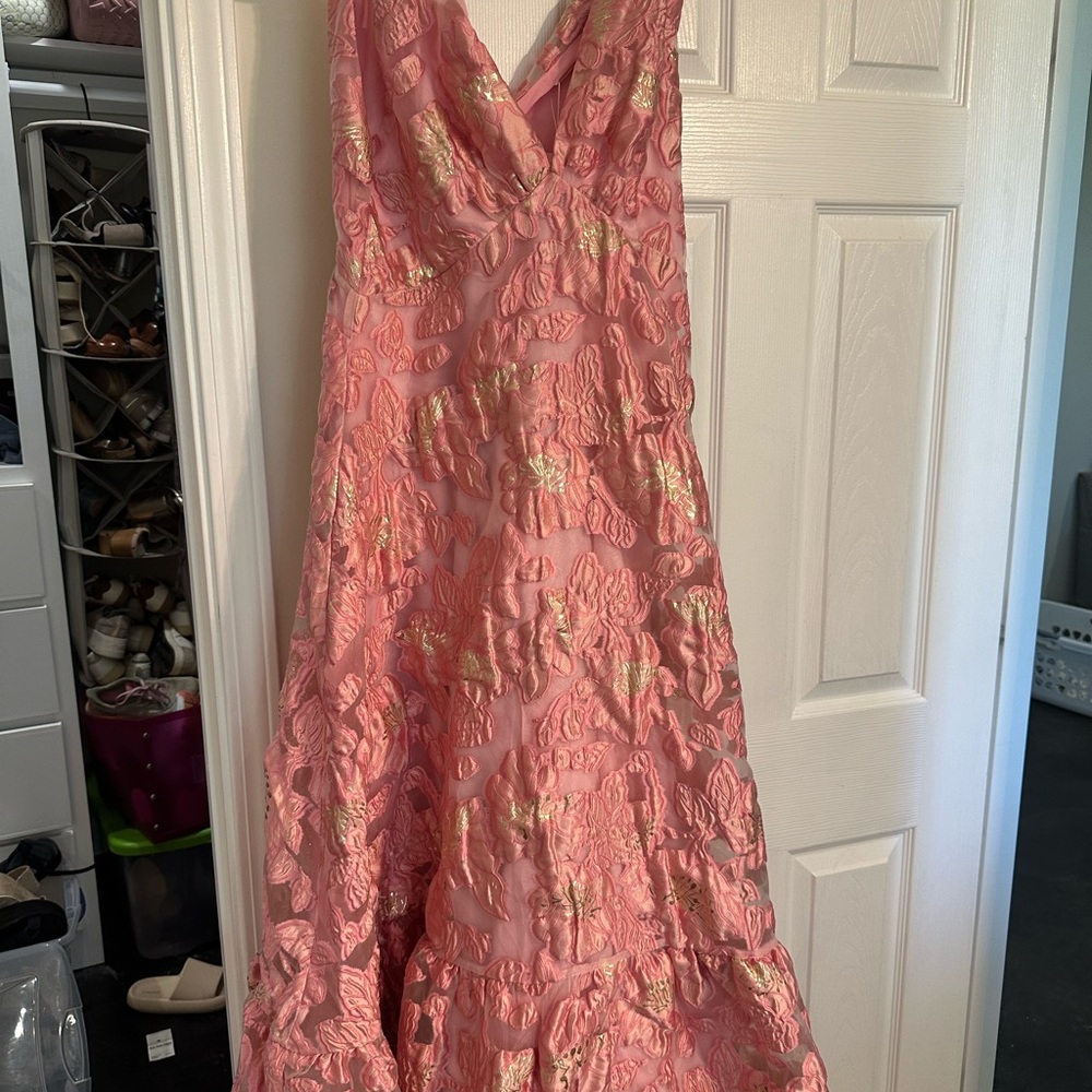 Elegant Pink and Gold Floral Gown